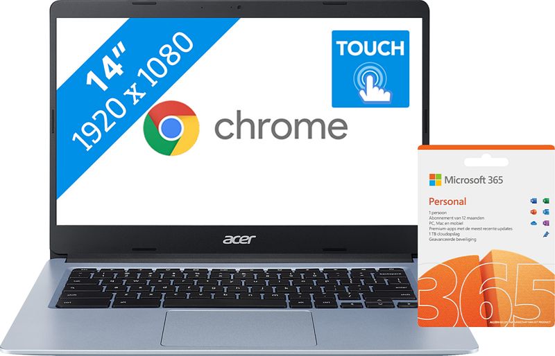 Foto van Acer chromebook 314 cb314-1ht-c6xm + office 365 personal