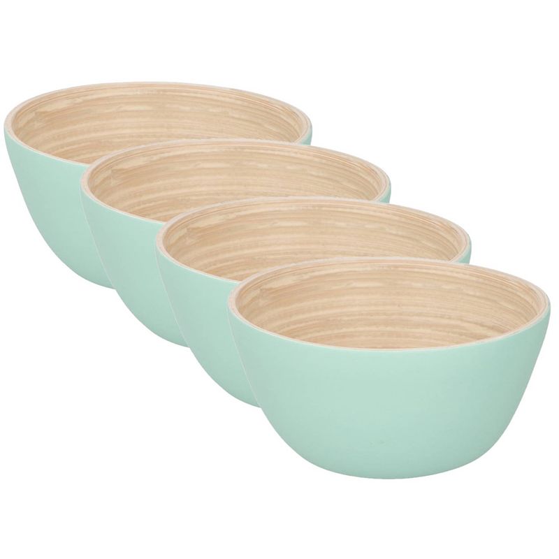 Foto van 4x stuks bamboe snack schaaltje pastelgroen 10 cm - snack en tapasschalen