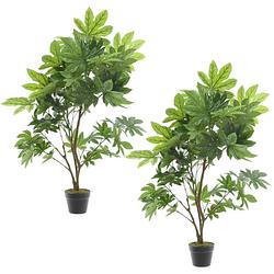 Foto van Set van 2x stuks groene aralia klimop kunstplanten in zwarte pot 90 cm - kunstplanten