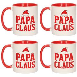 Foto van Set van 4x stuks papa claus koffiemokken / theebekers rood kerstcadeau vader 300 ml - bekers