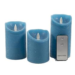 Foto van Kaarsen set 3x led stompkaarsen denim blauw met afstandsbediening - led kaarsen
