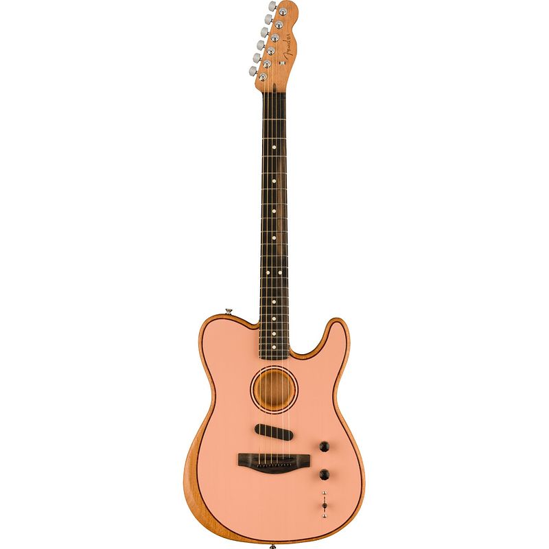 Foto van Fender american acoustasonic telecaster shell pink eb elektrisch-akoestische gitaar met deluxe gigbag