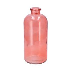Foto van Dk design bloemenvaas fles model - helder gekleurd glas - koraal roze - d11 x h25 cm - vazen