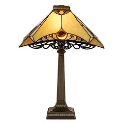 Foto van Haes deco - tiffany tafellamp bruin, beige 36x36x50 cm fitting e14 / lamp max 1x40w