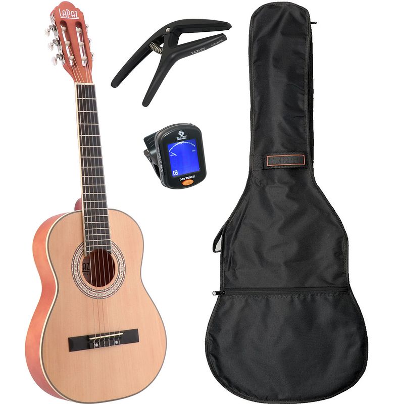 Foto van Lapaz c30n klassieke gitaar 1/2-formaat naturel + gigbag + accessoires