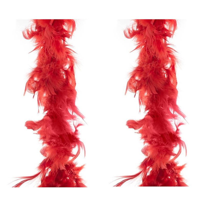 Foto van Boa kerstslingers - 2x st - veren - rood - 200 cm - kerstversiering - kerstslingers