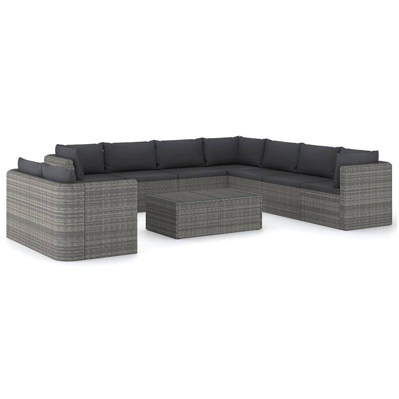 Foto van Vidaxl 10-delige loungeset met kussens poly rattan grijs