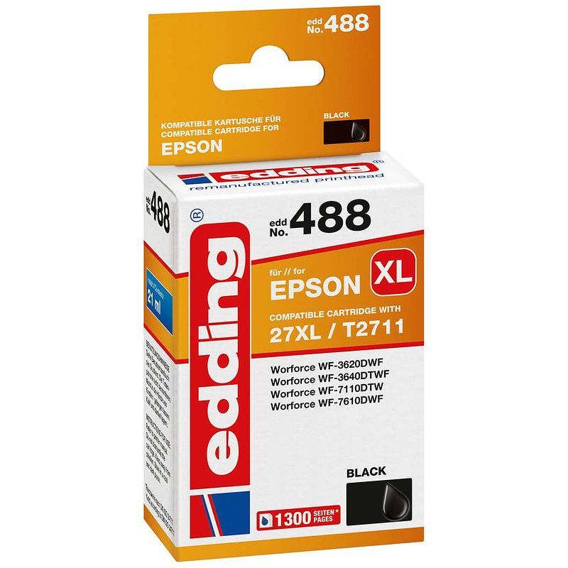 Foto van Edding cartridge vervangt epson 27xl / t2711 compatibel single zwart edd-488 18-488