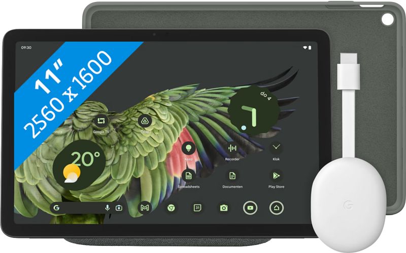 Foto van Google pixel tablet 256gb wifi grijs + pixel tablet back cover grijs + chromecast 4k