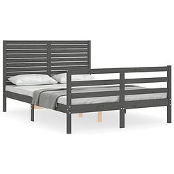 Foto van The living store grenenhouten bedframe - grijs - 195.5 x 145.5 x 100 cm - multiplex lattenbodem - functioneel hoofd- en