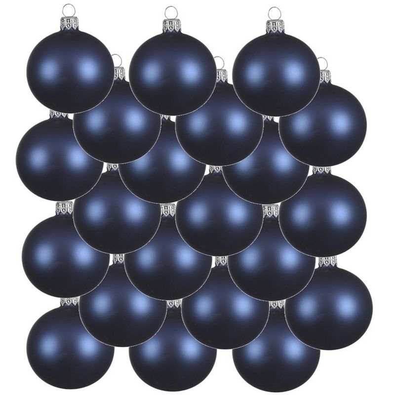 Foto van 18x glazen kerstballen mat donkerblauw 8 cm kerstboom versiering/decoratie - kerstbal