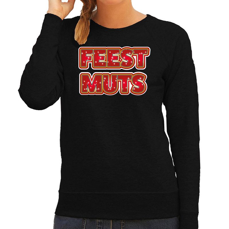 Foto van Bellatio decorations foute kersttrui/sweater voor dames - feest muts - zwart - kerstmis xl - kerst truien