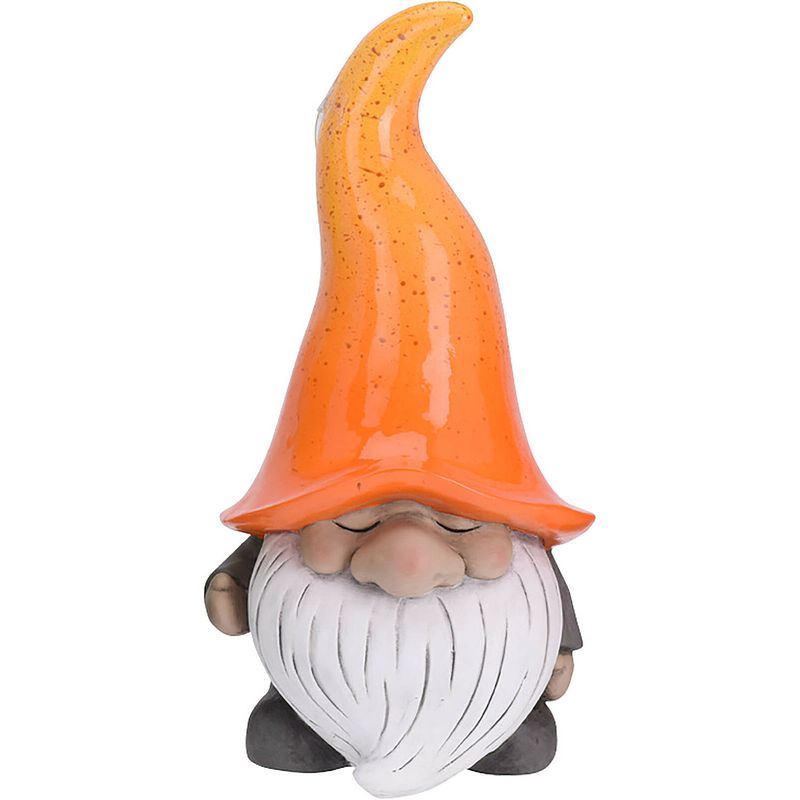 Foto van Tuinkabouter beeld grumpy - polystone - met grote muts oranje - 32 cm - tuinbeelden