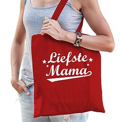 Foto van Bellatio decorations moederdag cadeau tas - liefste mama - rood - katoen - 42 x 38 cm - feest boodschappentassen