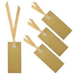 Foto van Santex cadeaulabels met lintje - set 120x stuks - goud - 3 x 7 cm - naam tags - cadeauversiering