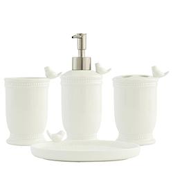 Foto van Clayre & eef badkamerset set van 4 vogel wit keramiek rond vogel badkamer accessoires set badkamer accessoires wit