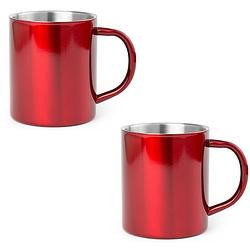 Foto van 2x drinkbekers/mokken rood rvs 280 ml - bekers