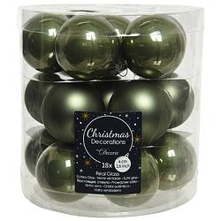 Foto van 18x stuks kleine glazen kerstballen mos groen 4 cm mat/glans - kerstbal