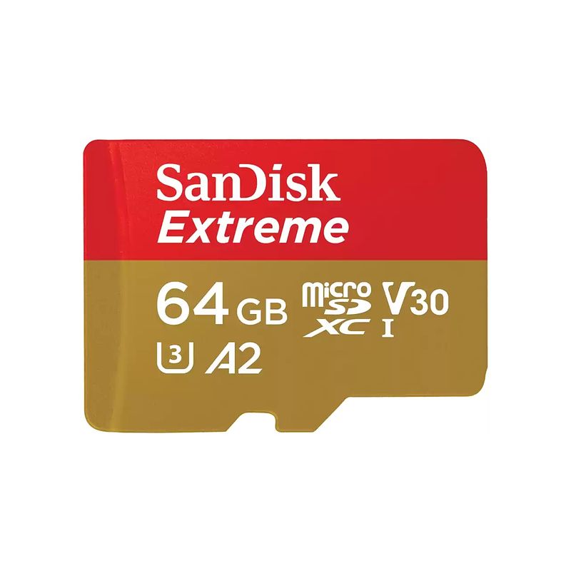 Foto van Sandisk microsdxc extreme 64gb 170/80 mb/s - a2 - v30 - sda - rescue pro dl 1y micro sd-kaart goud