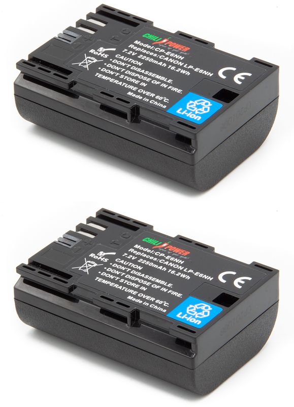 Foto van Chilipower lp-e6nh accu voor canon - 2250mah - 2-pack