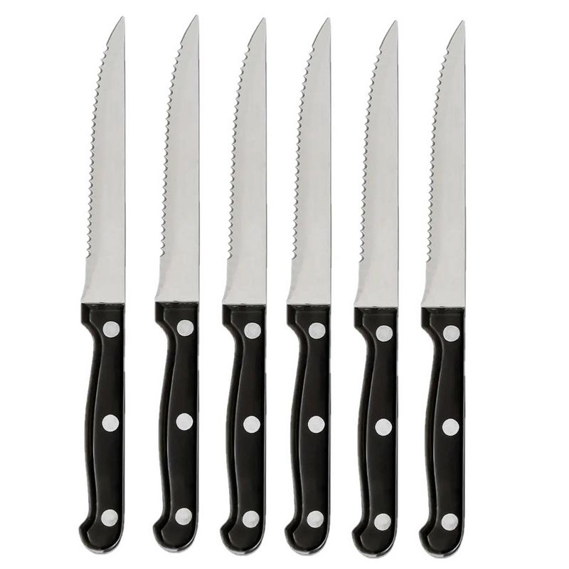 Foto van Secret de gourmet steakmessen/vleesmessen - 6x stuks - rvs - 22 cm - messen