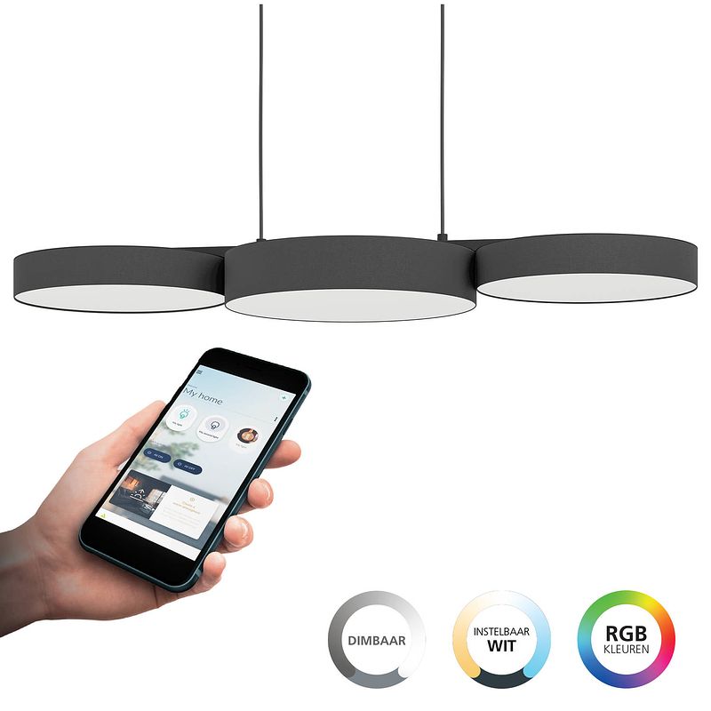 Foto van Eglo connect.z barbano-z hanglamp - 82 cm - zwart/wit - instelbaar rgb & wit licht - dimbaar - zigbee