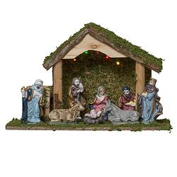 Foto van Complete verlichte kerststal inclusief kerststal beelden l32 x b13 x h20 cm - kerststallen