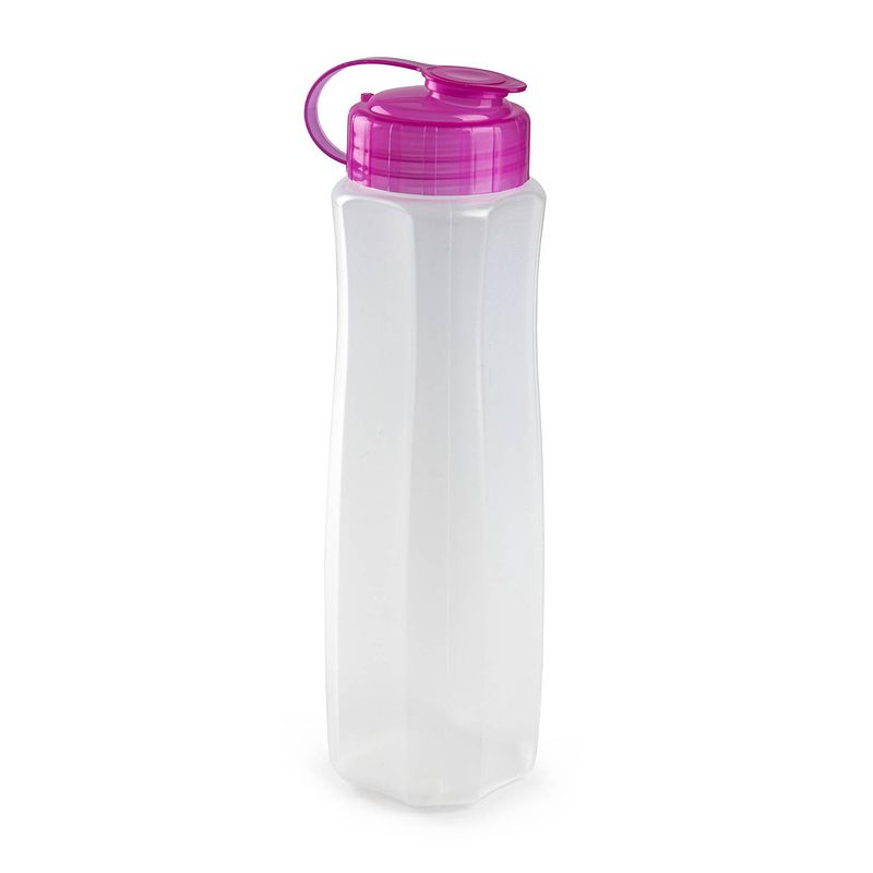 Foto van Kunststof waterfles 1000 ml transparant met dop roze - drinkflessen