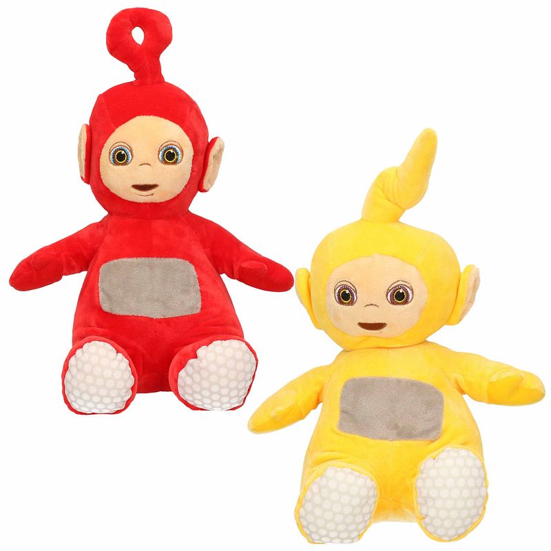 Foto van Set van 2x pluche teletubbies speelgoed knuffels laa-laa en po 30 cm - knuffelpop