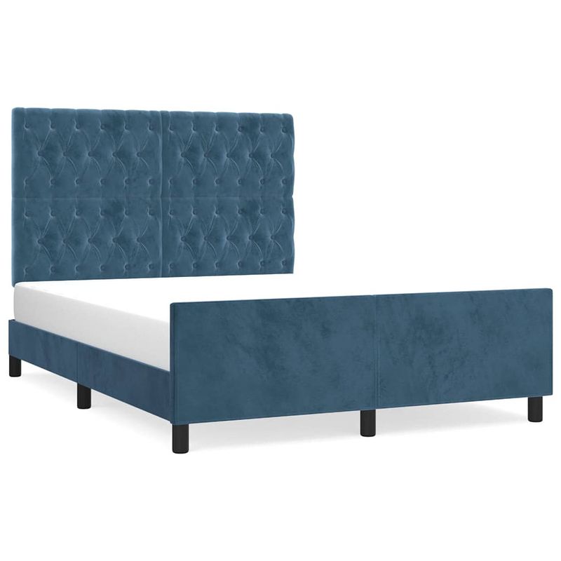 Foto van The living store bedframe donkerblauw fluweel - verstelbaar hoofdeinde -stabiele poten - multiplex lattenbodem -