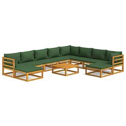Foto van Vidaxl 11-delige loungeset met groene kussens massief hout