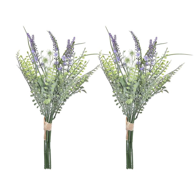 Foto van Items lavendel kunstbloemen - 2x - bosje met stelen van paarse bloemetjes - 14 x 42 cm - kunstplanten