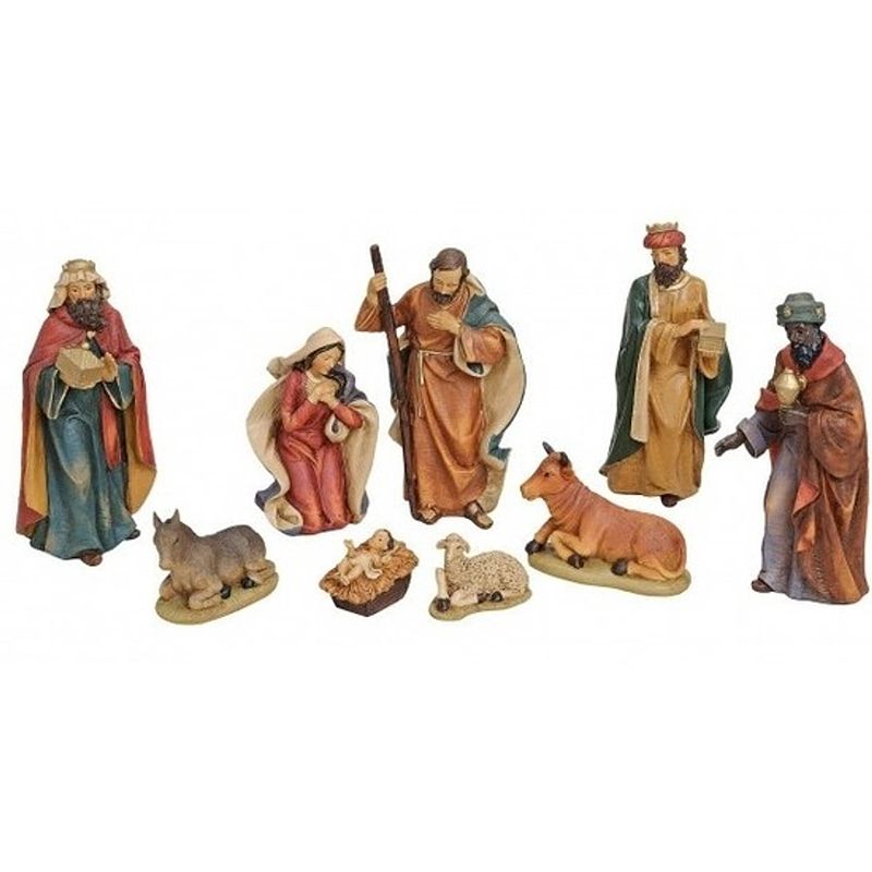 Foto van Polystone kerststal beeldjes / beelden 9 stuks 4 tot 19 cm - kerststallen