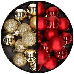 Foto van 36x stuks kunststof kerstballen goud en rood 3 en 4 cm - kerstbal