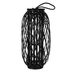 Foto van Ecd germany lantaarn ried 60 x ø 27 cm met handvat, zwart, touwvezel, vlechtwerk look, lantaarn met glazen inzet