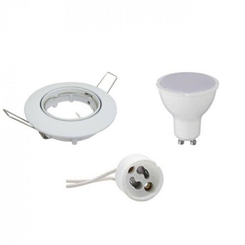 Foto van Led spot set - aigi - gu10 fitting - inbouw rond - glans wit - 8w - helder/koud wit 6400k - kantelbaar ø82mm