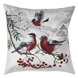 Foto van Clayre & eef kussenhoes 45*45 cm wit polyester vierkant vogels sierkussenhoes kussen hoes wit sierkussenhoes kussen