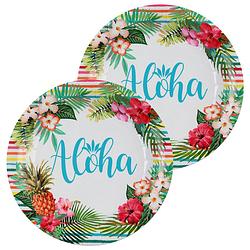 Foto van Santex aloha feest wegwerpbordjes - 20x stuks - 23 cm - hawaii/tropical themafeest - feestbordjes