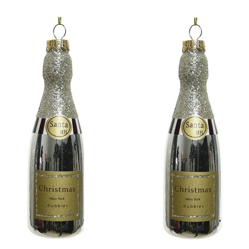 Foto van 2x kersthangers figuurtjes champagne fles 12 cm - kersthangers