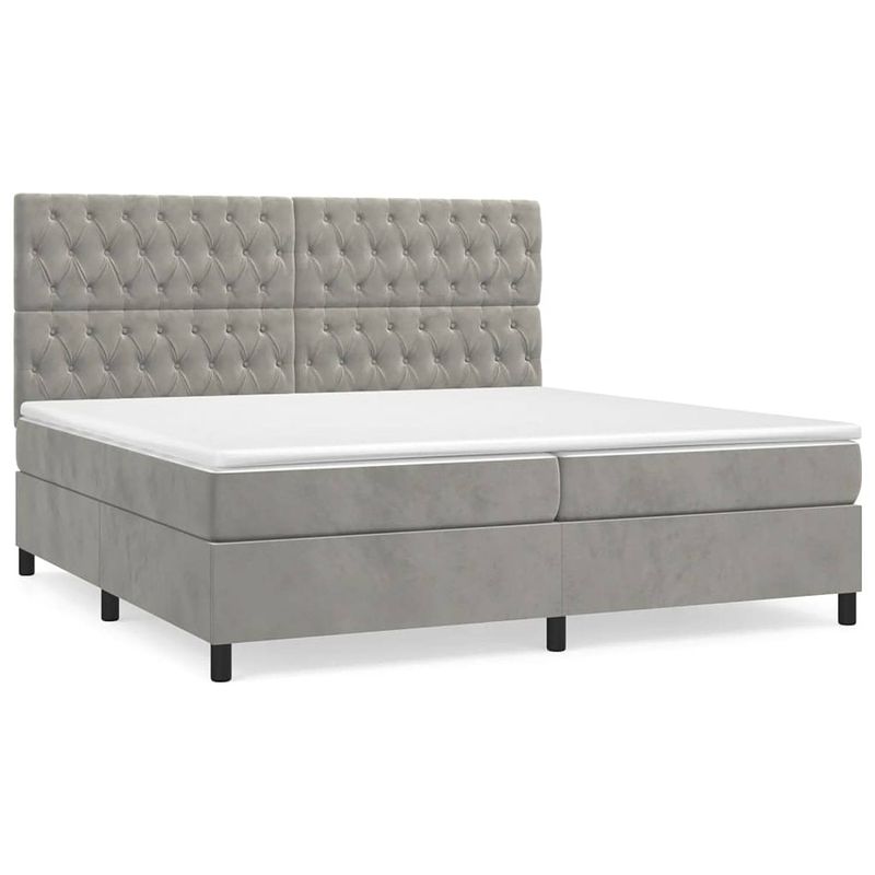 Foto van The living store boxspring met matras fluweel lichtgrijs 200x200 cm - bed