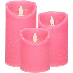 Foto van Anna collection led kaarsen - 3x stuks - fuchsia roze - 10, 12,5 en 15 cm - led kaarsen