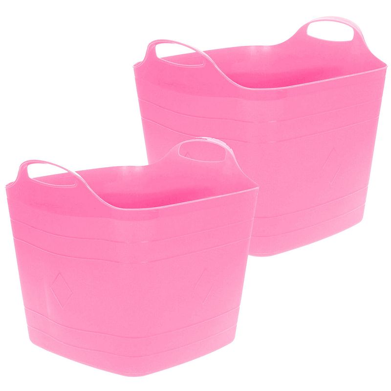 Foto van Flexibele emmer - 2x - roze - 25 liter - kunststof - vierkant - 35 x 38 cm - wasmanden