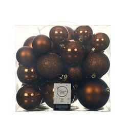 Foto van 26x stuks kunststof kerstballen kaneel bruin 6-8-10 cm glans/mat/glitter - kerstbal