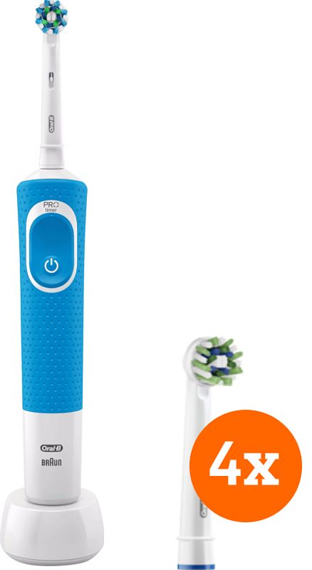 Foto van Oral-b vitality 100 blauw + crossaction opzetborstels (4 stuks)