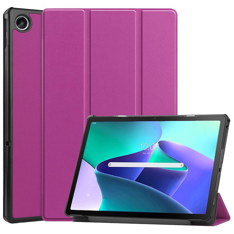 Foto van Basey lenovo tab m10 plus (3e gen) hoesje kunstleer hoes case cover - paars