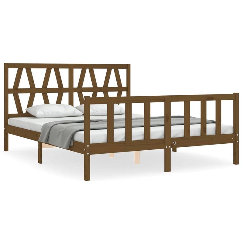 Foto van The living store bed frame - massief grenenhout - 205.5 x 165.5 x 100 cm - honingbruin