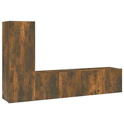 Foto van The living store televisiemeubel set - gerookt eiken - 2x 60x30x30cm + 1x 30.5x30x90cm