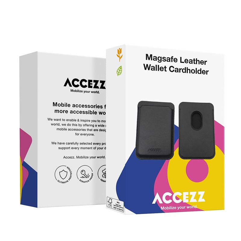 Foto van Accezz accezz leather cardholder magsafe - kaarthouder met magsafe - onyx telefoonhoesje zwart