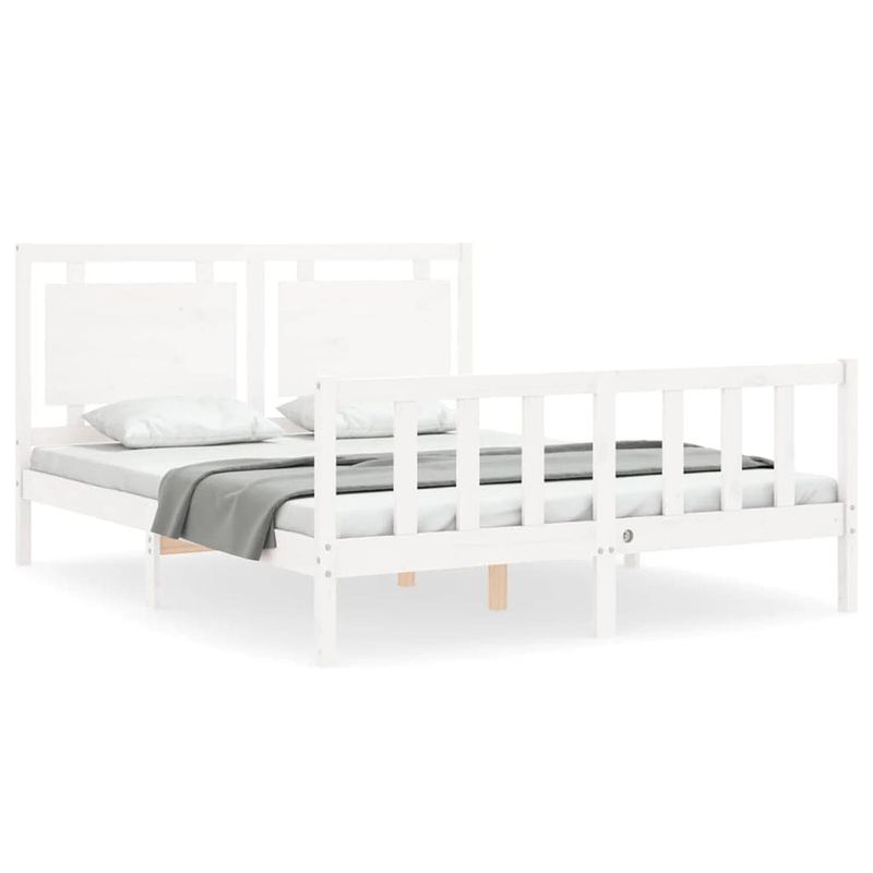 Foto van The living store bedframe massief grenenhout - wit - 205.5 x 165.5 x 100 cm - multiplex lattenbodem - functioneel