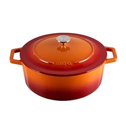 Foto van Moa gietijzeren braadpan 30 cm - rond - ook voor inductie - oranje rood - c30or